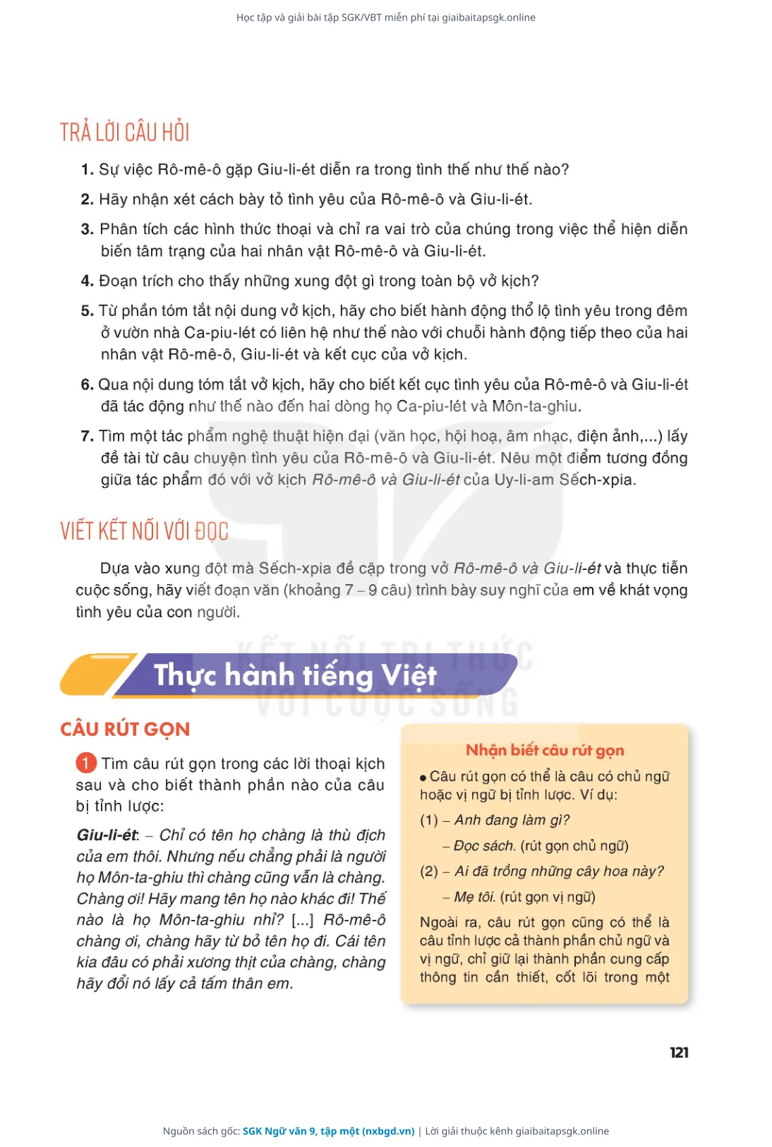 Trang 122 sách giáo khoa SGK Ngữ văn 9, tập một thu nhỏ