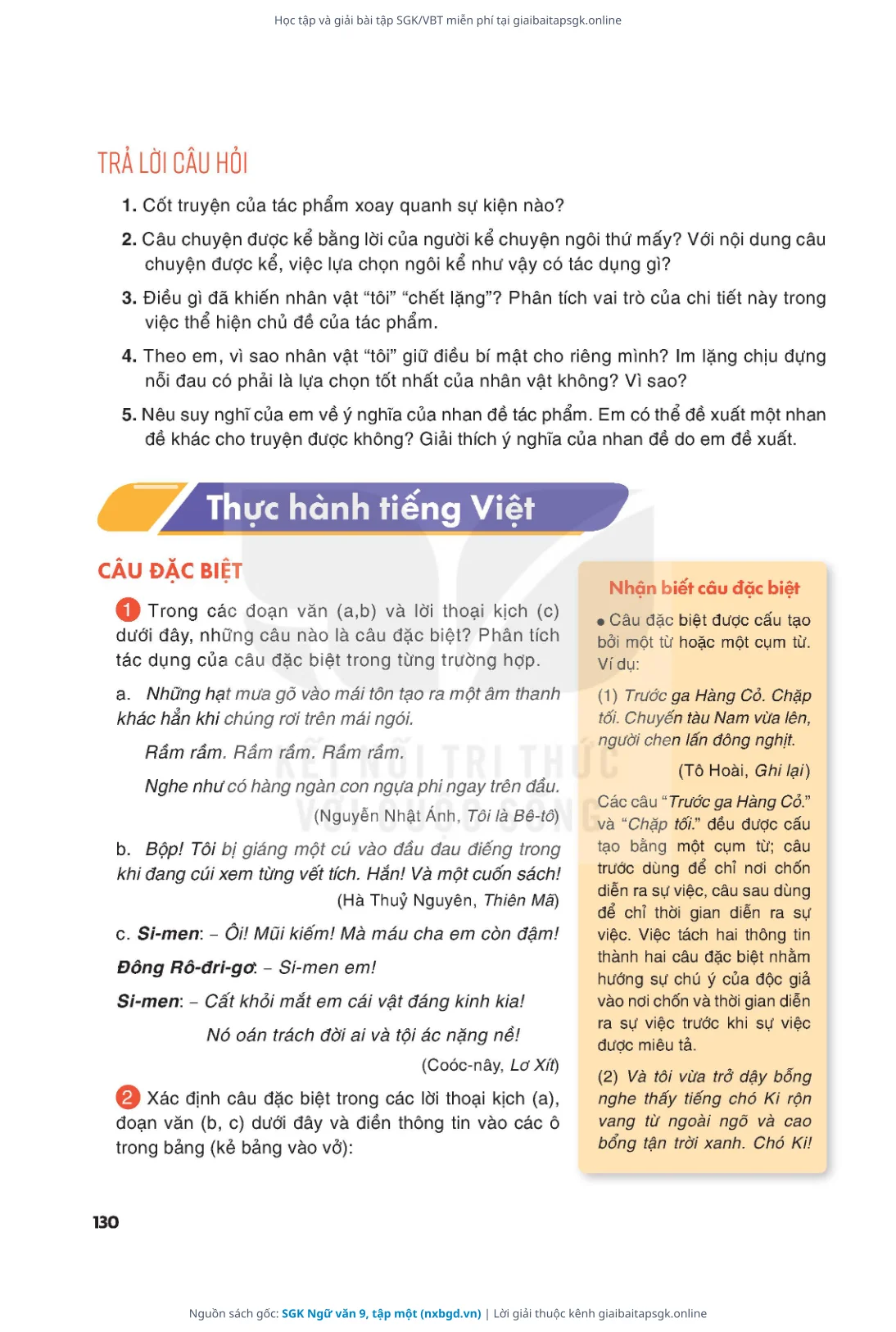 Trang 130 sách giáo khoa SGK Ngữ văn 9, tập một bản chuẩn