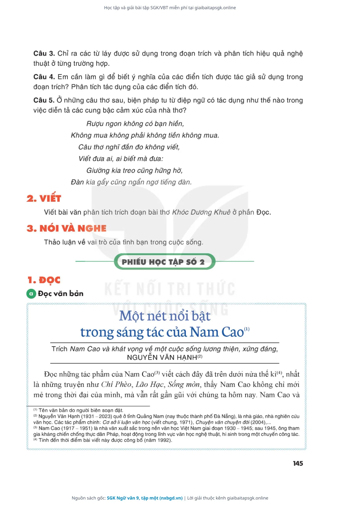 Trang 146 sách giáo khoa SGK Ngữ văn 9, tập một thu nhỏ