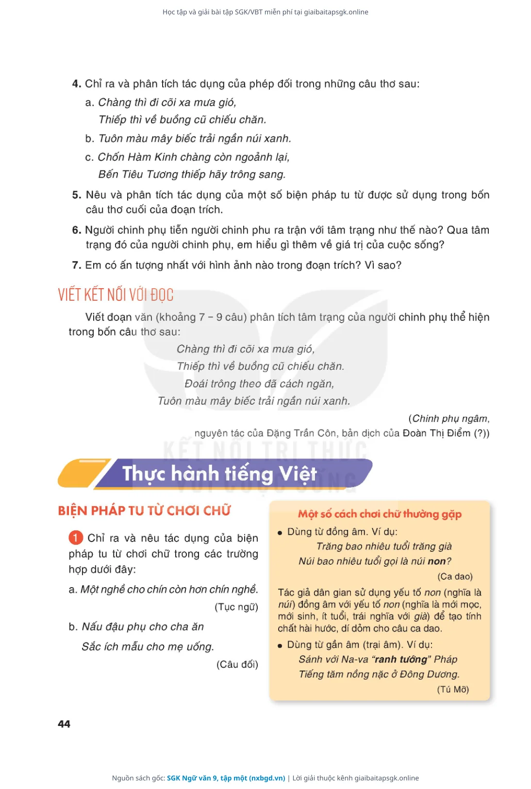 Trang 45 sách giáo khoa SGK Ngữ văn 9, tập một thu nhỏ
