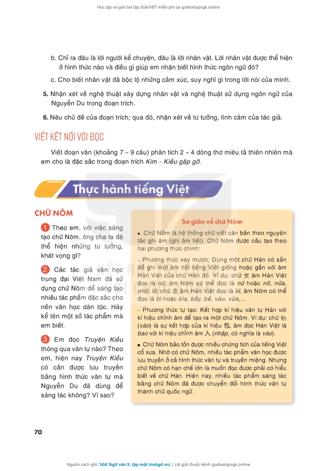 Trang 71 sách giáo khoa SGK Ngữ văn 9, tập một thu nhỏ
