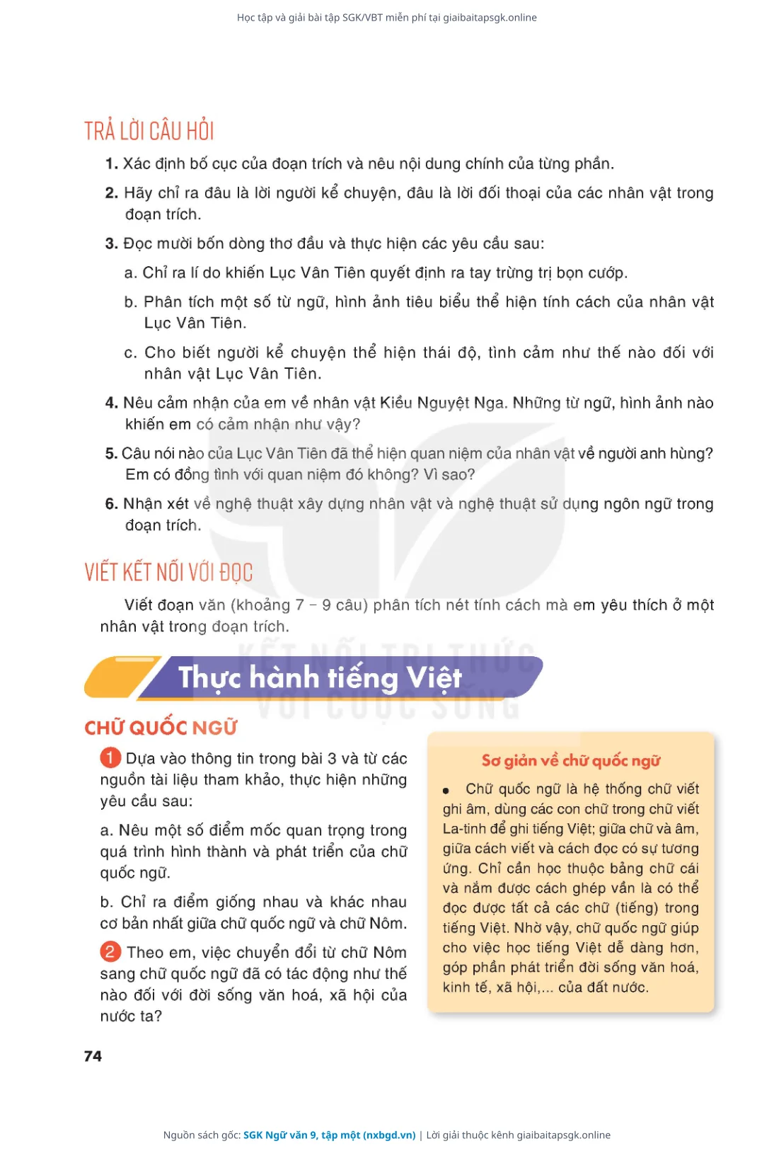 Trang 75 sách giáo khoa SGK Ngữ văn 9, tập một thu nhỏ