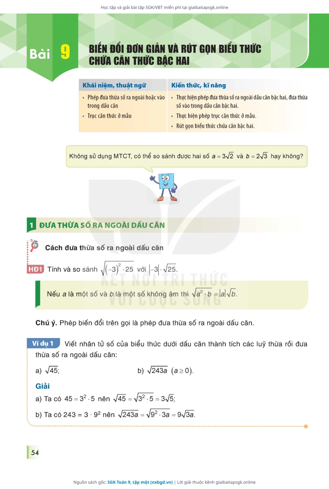 Trang 55 sách giáo khoa SGK Toán 9, tập một thu nhỏ