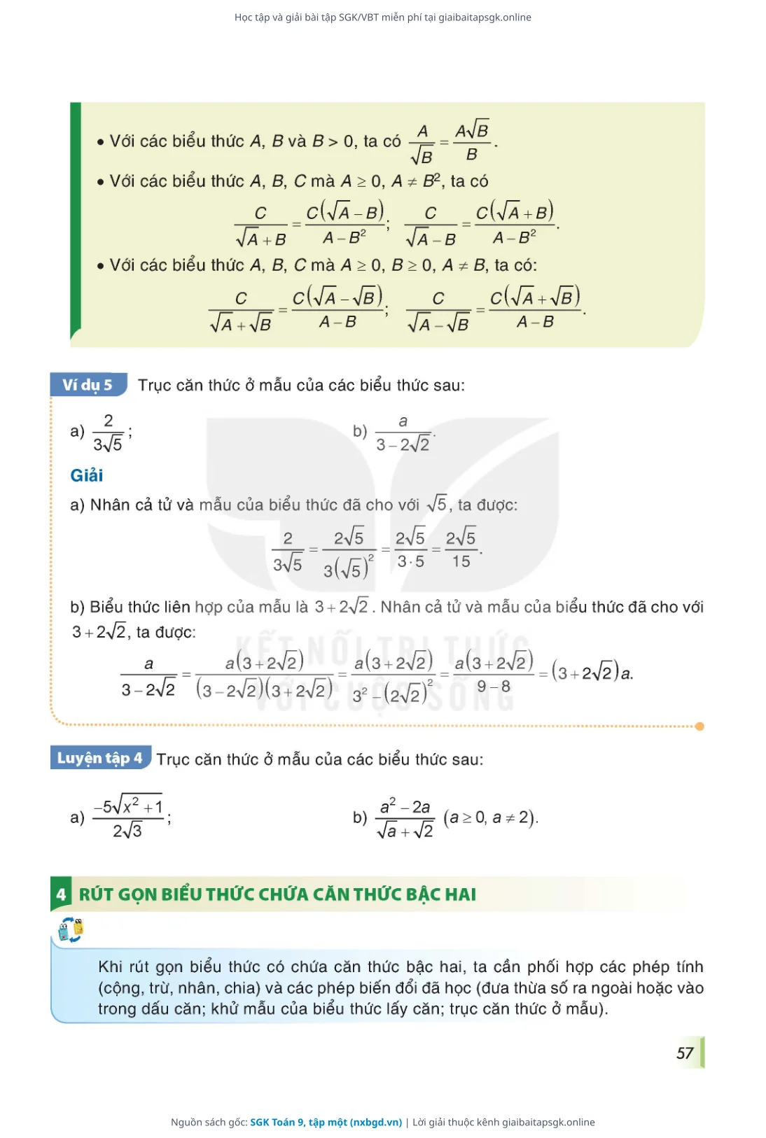 Trang 58 sách giáo khoa SGK Toán 9, tập một thu nhỏ