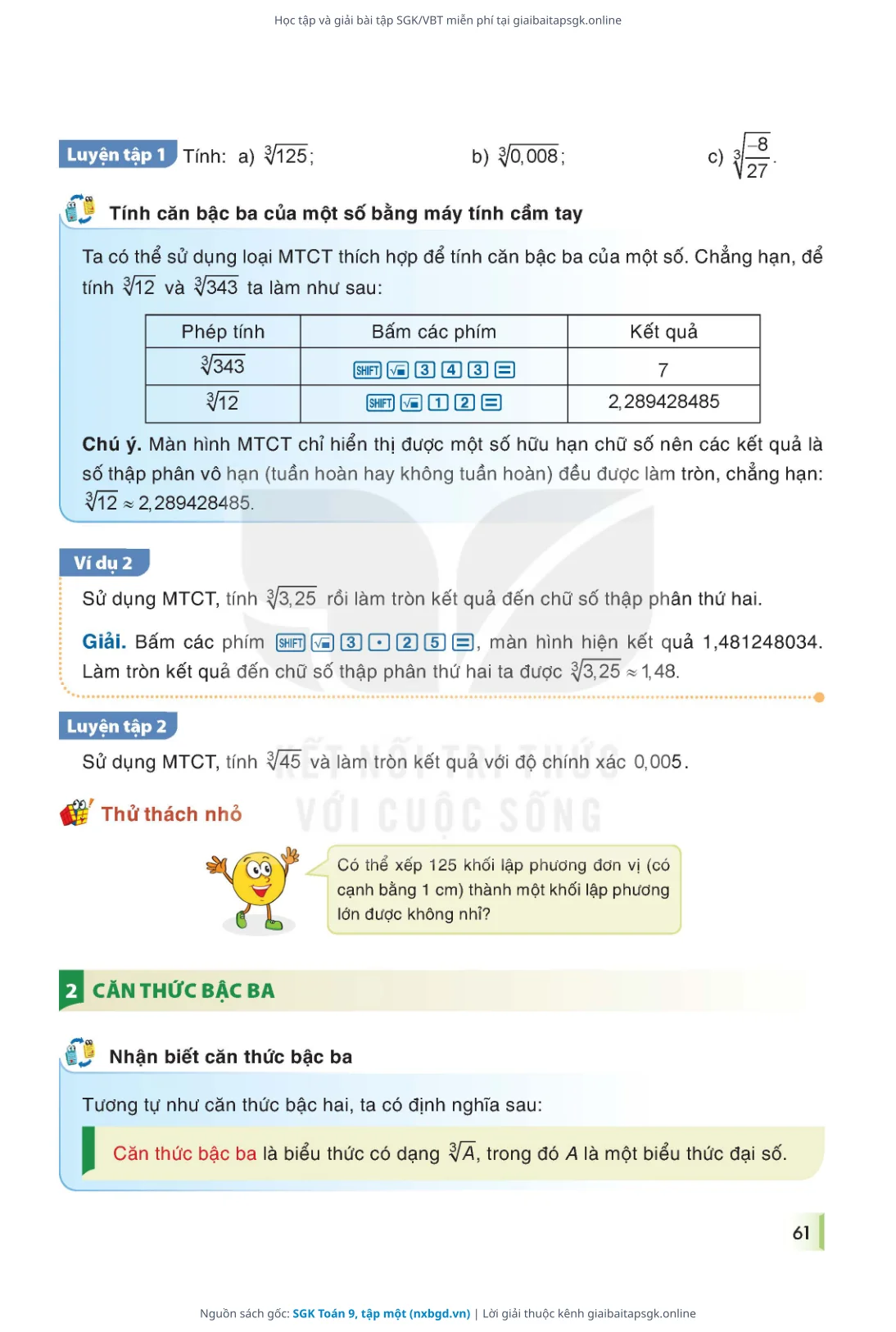 Trang 62 sách giáo khoa SGK Toán 9, tập một thu nhỏ