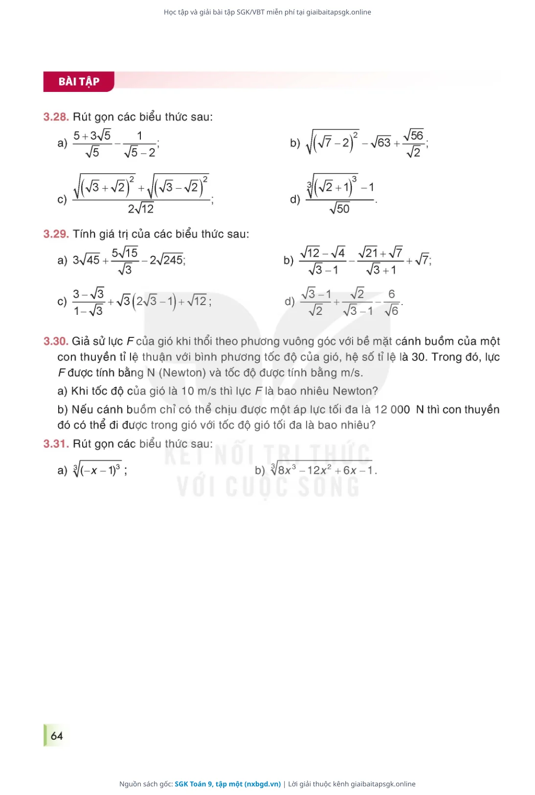 Trang 65 sách giáo khoa SGK Toán 9, tập một thu nhỏ