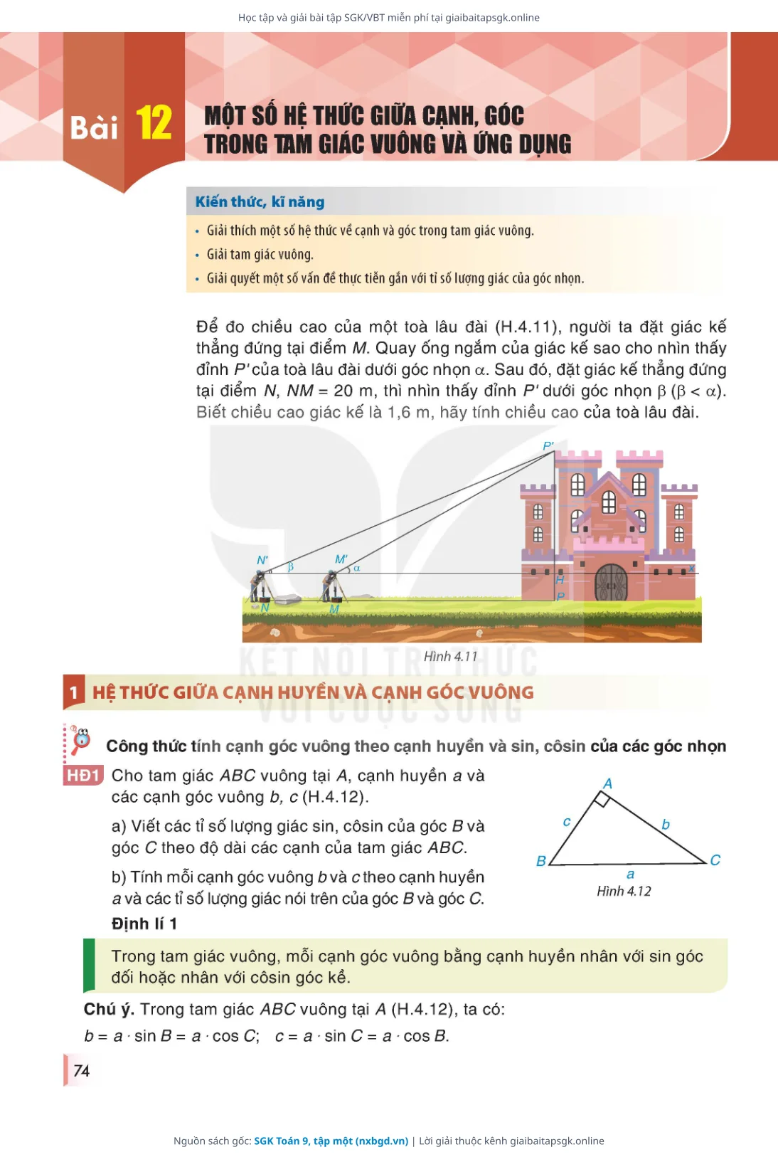 Trang 74 sách giáo khoa SGK Toán 9, tập một bản chuẩn